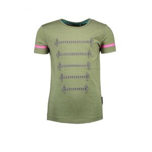 Green and Pink Short Sleeve Tee with Military-Inspired Design